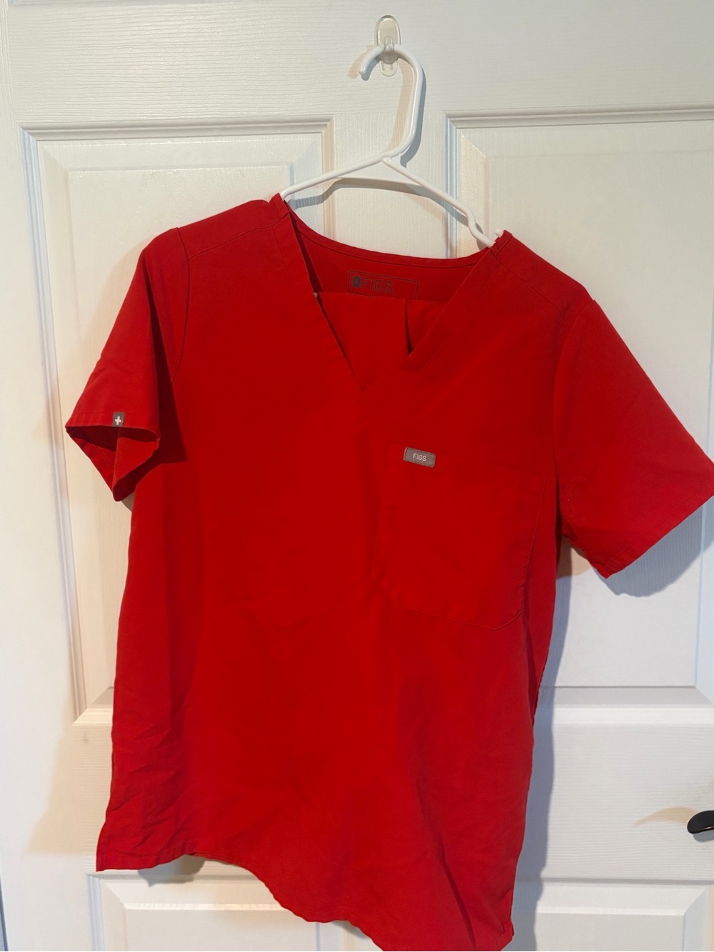 Figs Red V-Neck Short Sleeve Scrub Top and Pants set